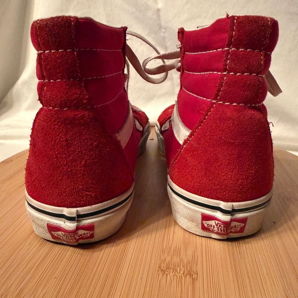 Vans Sk8-Hi Red White Suede Canvas High Top Skate Shoes Mens 8 Womens 9.5 721356 - Picture 4 of 8
